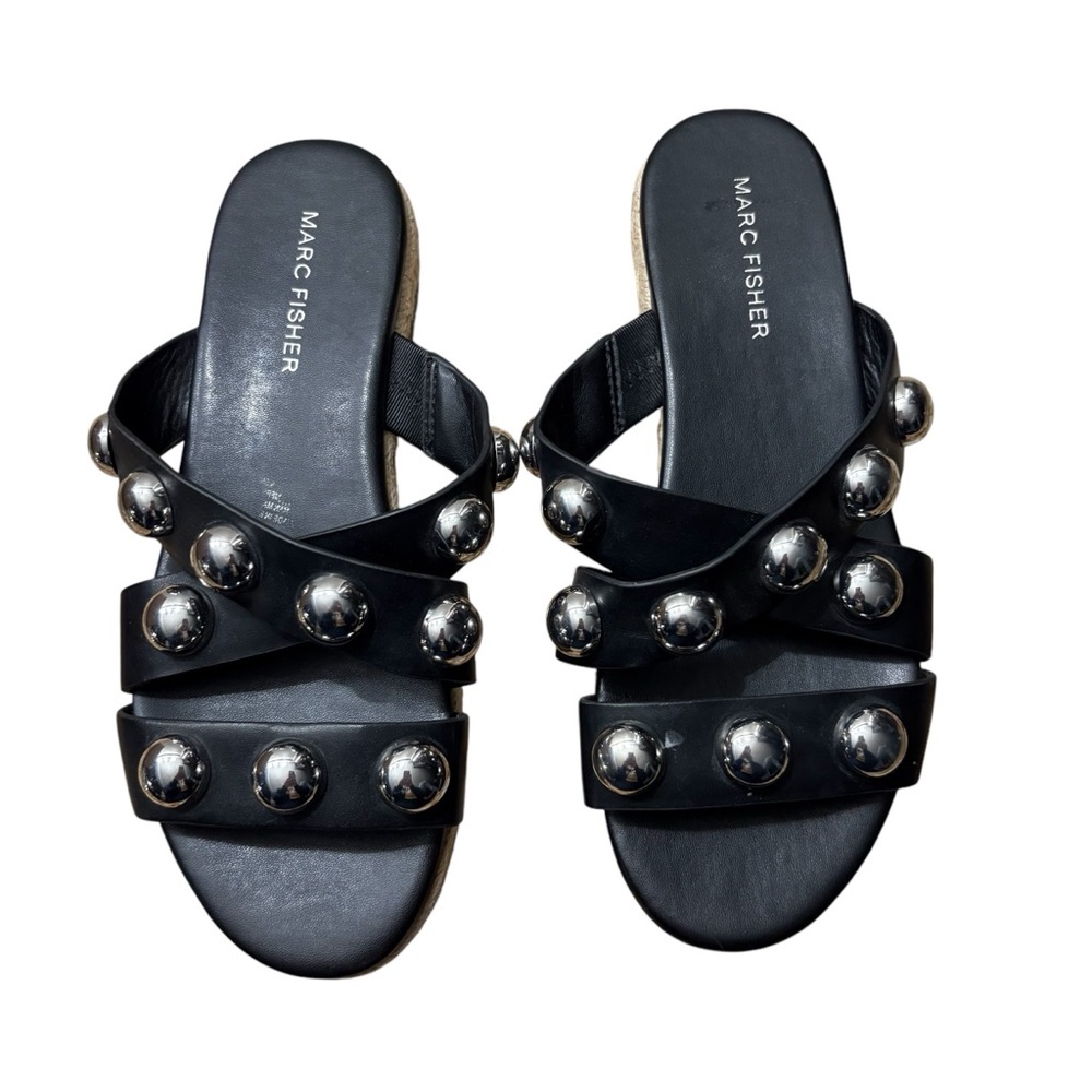 MARC FISHER Prisca Black Slide Espadrille Sandals with Silver Accents Size 6.5 - Picture 4 of 8